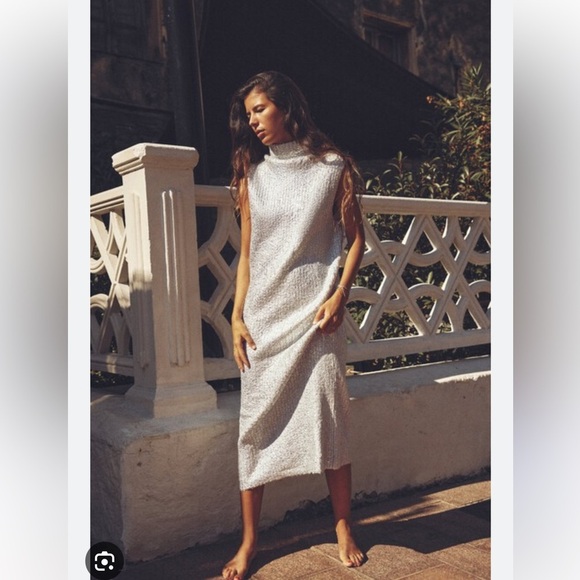 Zara Dresses & Skirts - Zara Metallic Silver Midi DressSize S . Style 6427/119/808 New